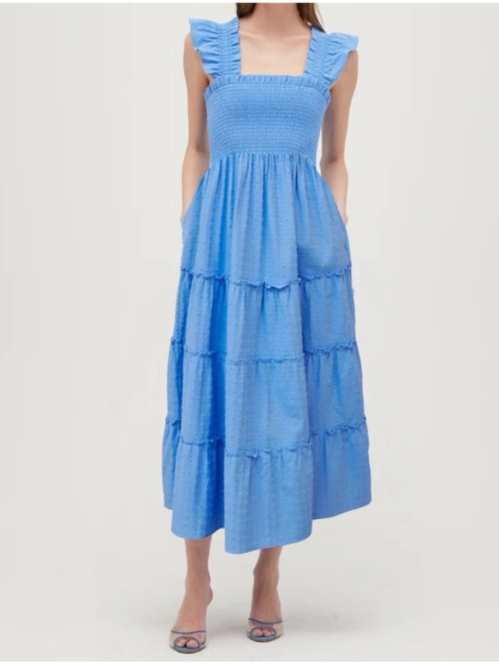 Hill House The Ellie Nap Dress Hydrangea Blue Textured Clip Smocked Tiered Dress